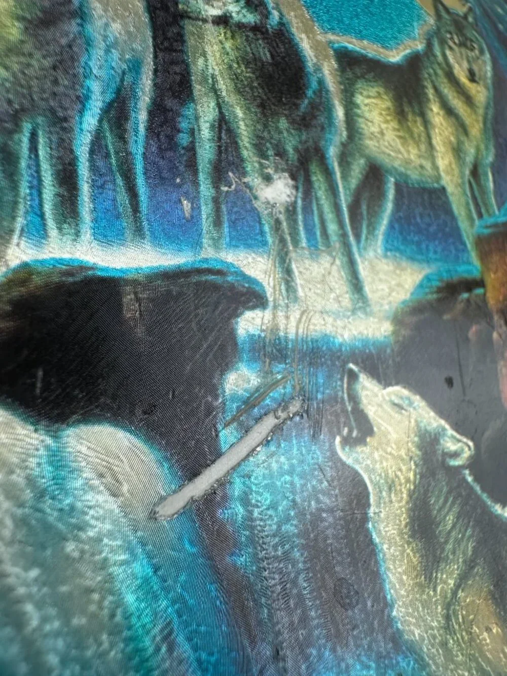 VTG Holographic Foil Howling Wolves Moon Wood Jewelry Souvenir Box Port Aransas